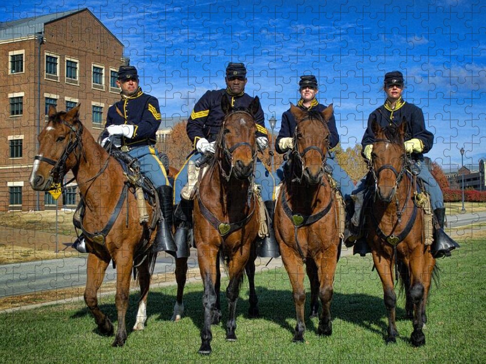 Fort Riley Jigsaw Puzzle featuring the photograph Fort Riley Kansas Commanding Generals Mounted Color Guard by Tim McCullough