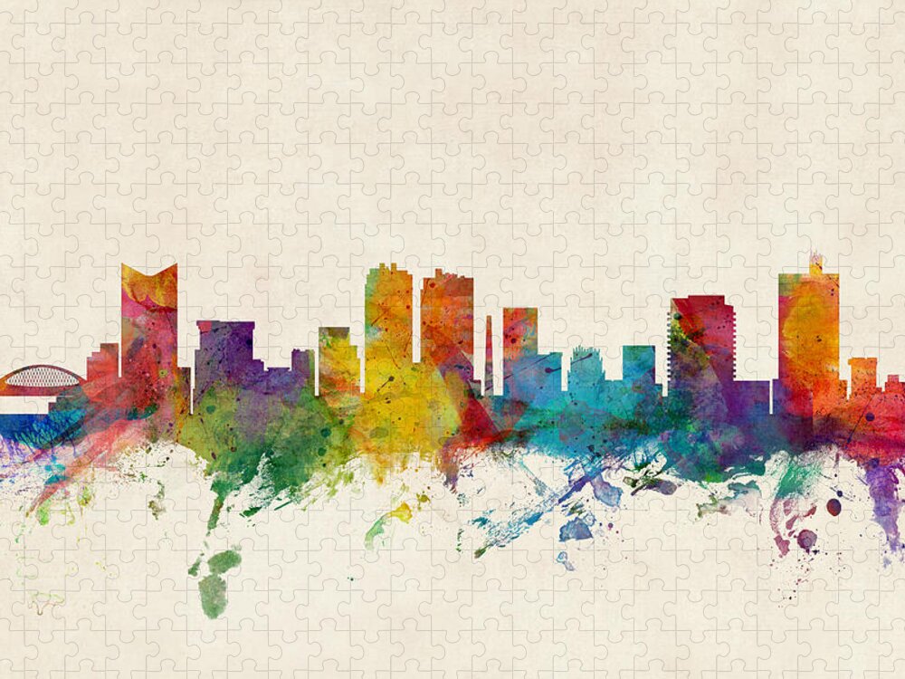 City Jigsaw Puzzle featuring the digital art Fort Worth Texas Skyline by Michael Tompsett
