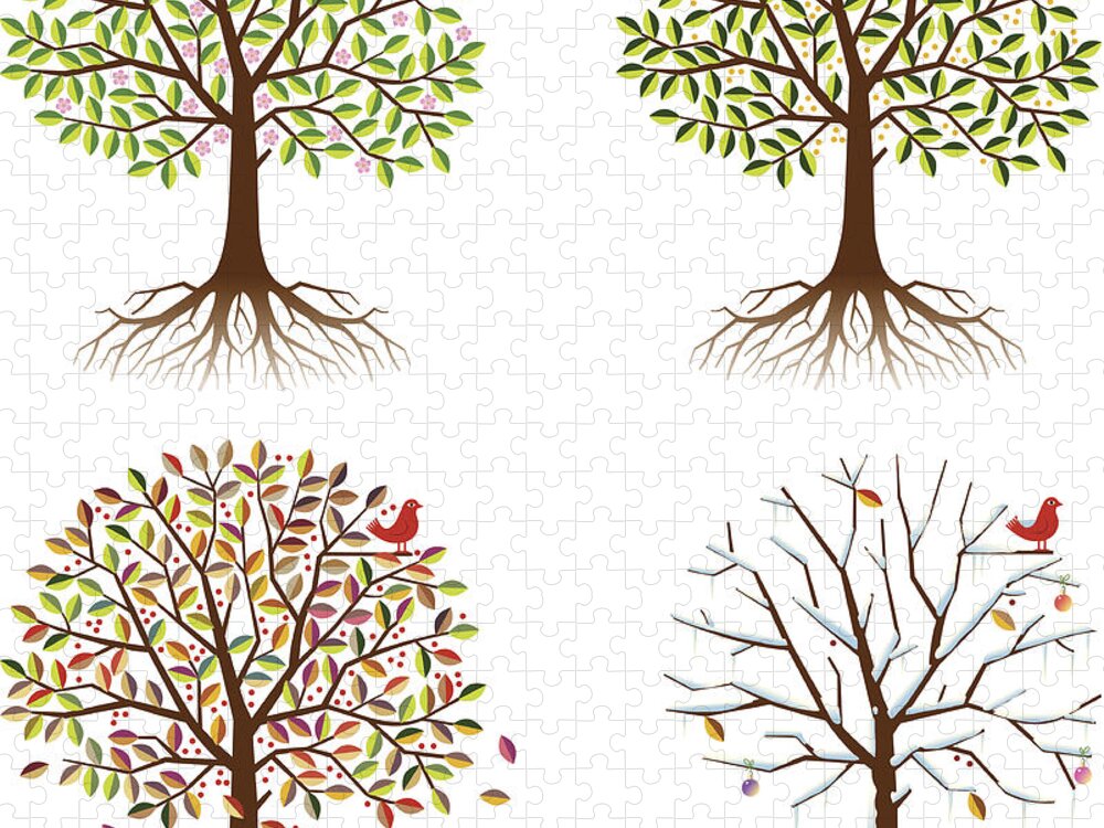 Environmental Conservation Jigsaw Puzzle featuring the digital art Four Seasons In One Tree by Johnwoodcock