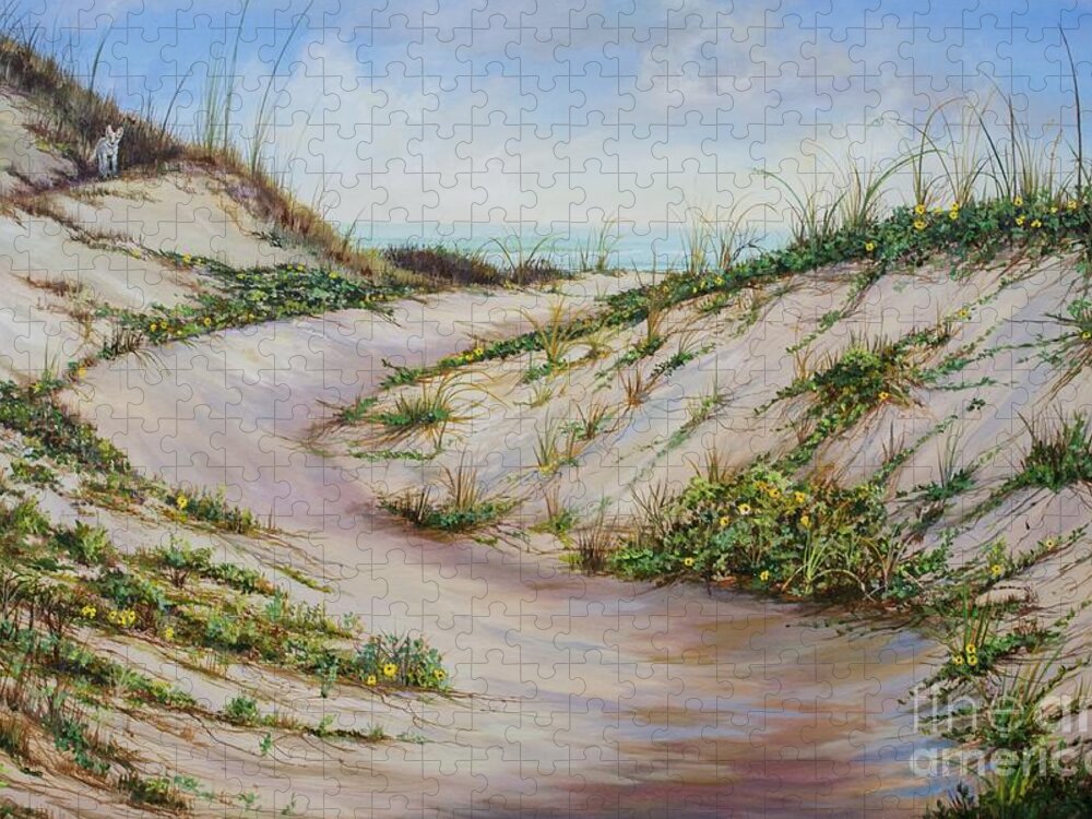 Sea Oats Jigsaw Puzzle featuring the painting Fox Dunes by AnnaJo Vahle