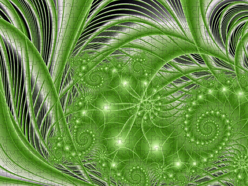 Abstract Jigsaw Puzzle featuring the digital art Fractal Abstract Green Nature by Gabiw Art