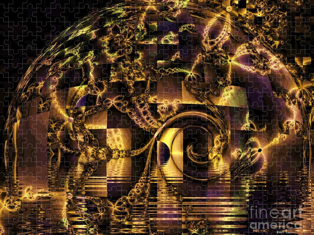 Gold Jigsaw Puzzle featuring the digital art Fractal Flooding by Elizabeth McTaggart