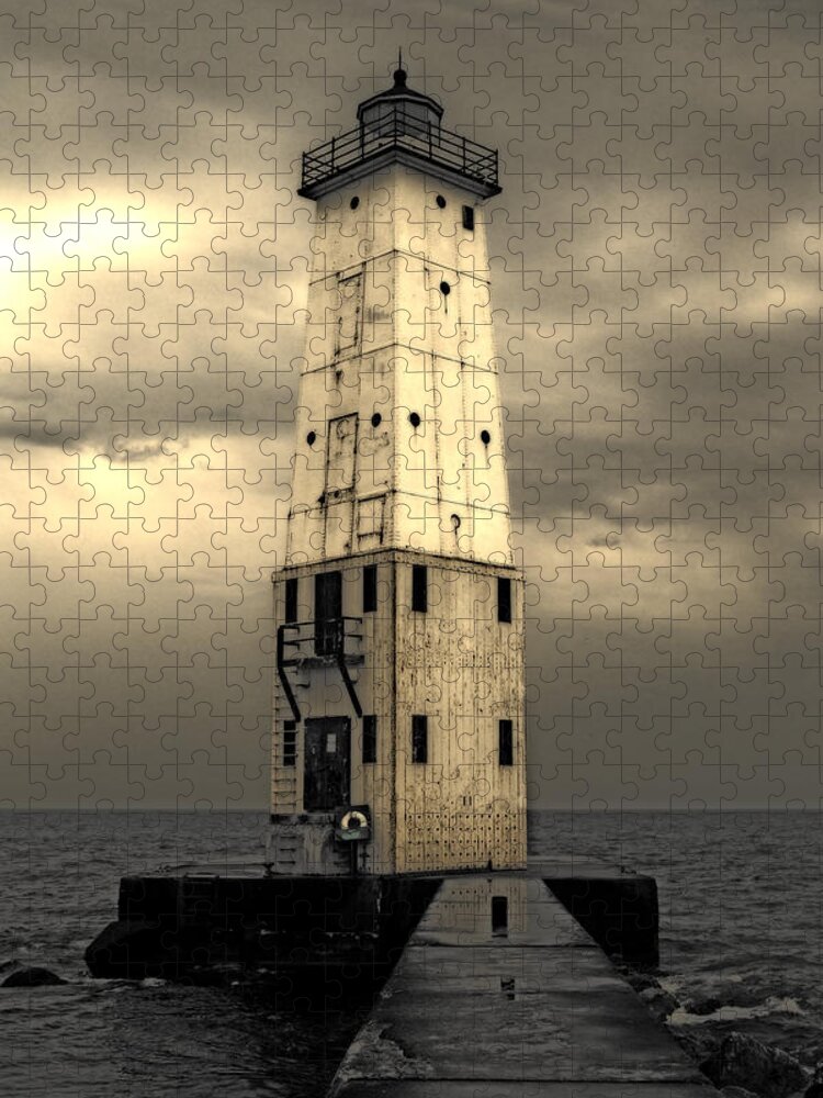 Lighthouse Jigsaw Puzzle featuring the photograph Frankfort North Breakwater by Michelle Calkins