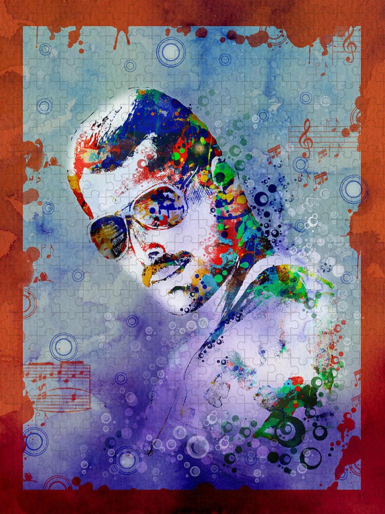 Freddie Mercury Jigsaw Puzzle featuring the painting Freddie Mercury 12 by Bekim M
