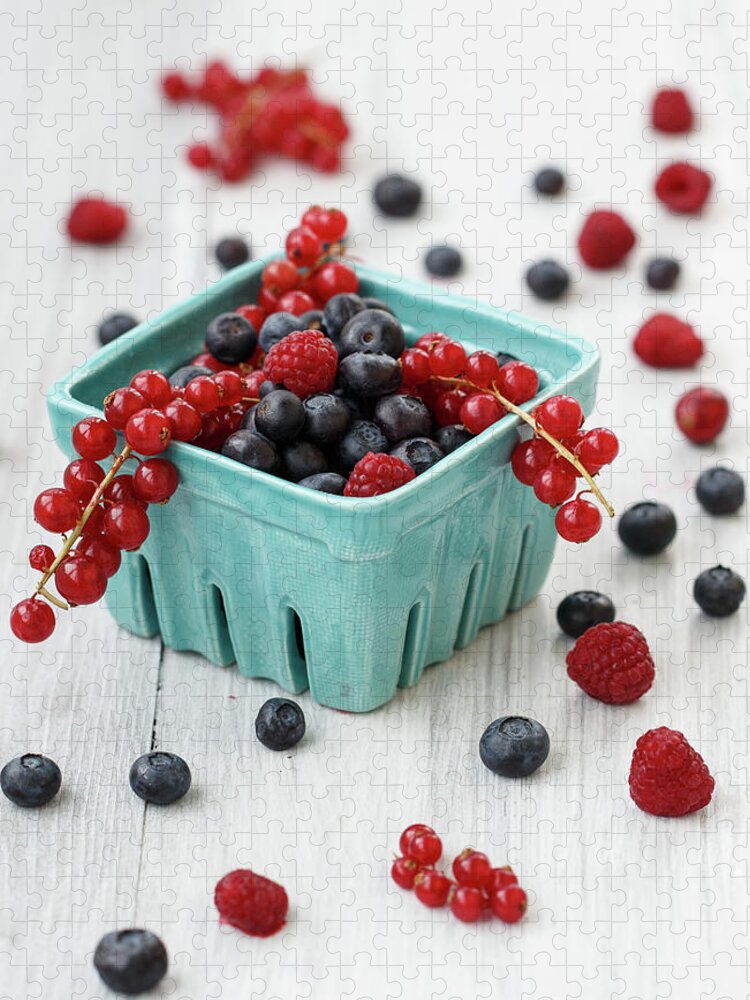 Black Color Jigsaw Puzzle featuring the photograph Fresh Berries In Farmer Bowl by Julia Khusainova