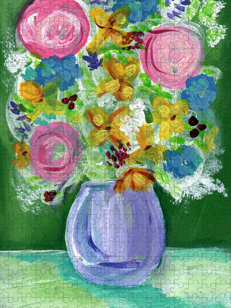 Flowers Jigsaw Puzzle featuring the painting Fresh Flowers- Painting by Linda Woods