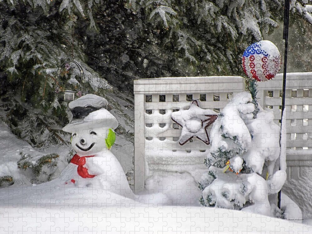 Holiday Card Jigsaw Puzzle featuring the photograph Frosty The Snow Man by Thomas Woolworth