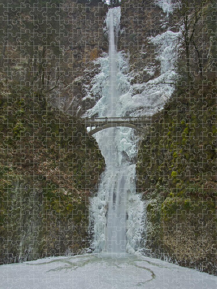 Frozen Multnomah Falls Jigsaw Puzzle featuring the photograph Frozen Multnomah Falls ffA by Todd Kreuter
