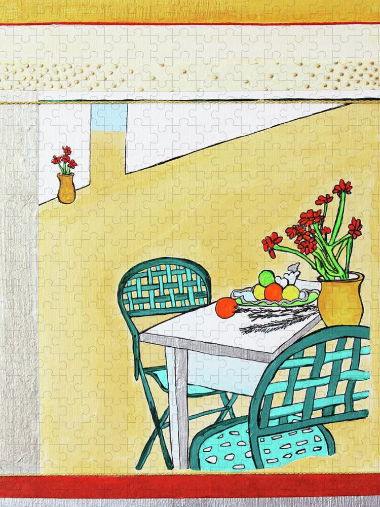 Arrangement Jigsaw Puzzle featuring the photograph Fruit And Flowers On Patio Table by Ikon Ikon Images