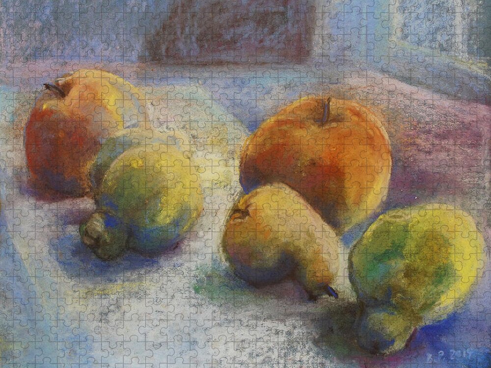 Still Life Jigsaw Puzzle featuring the pastel Fruit In Moonlight by Barbara Pommerenke