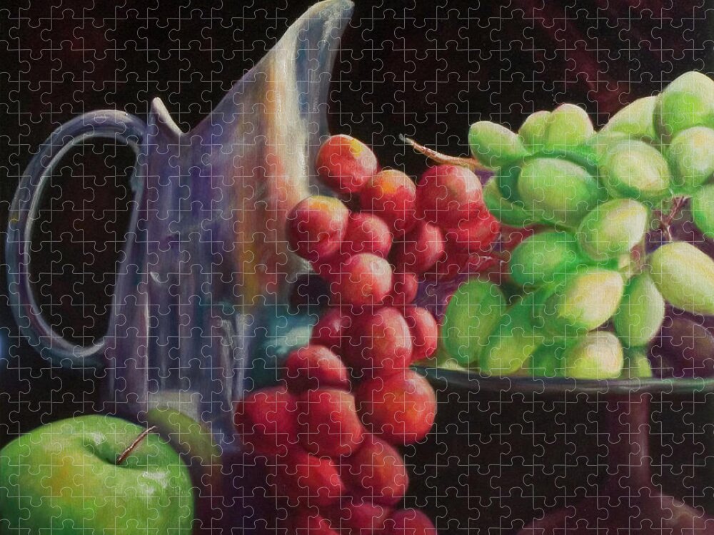 Grapes Jigsaw Puzzle featuring the painting Fruit of the Vine by Shannon Grissom