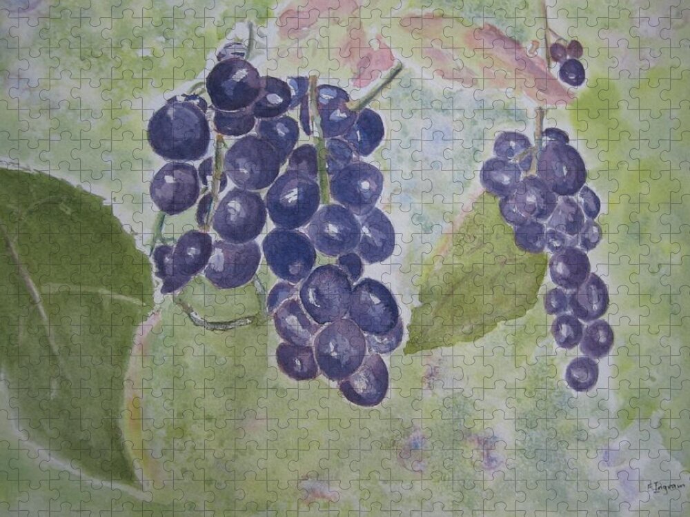 Grapes On A Vine Jigsaw Puzzle featuring the painting Fruits of the wine by Elvira Ingram