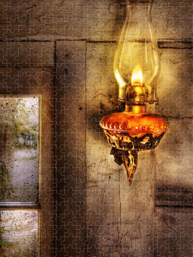 Savad Jigsaw Puzzle featuring the photograph Furniture - Lamp - Kerosene Lamp by Mike Savad