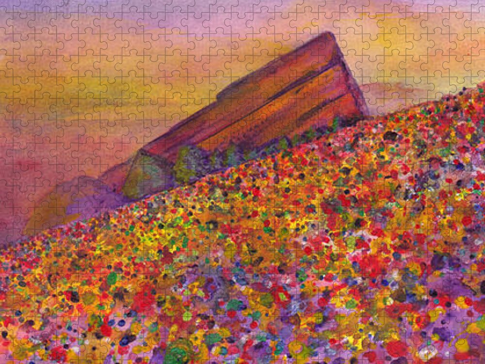 Redrocks Jigsaw Puzzle featuring the painting Furthur at Redrocks 2011 by David Sockrider