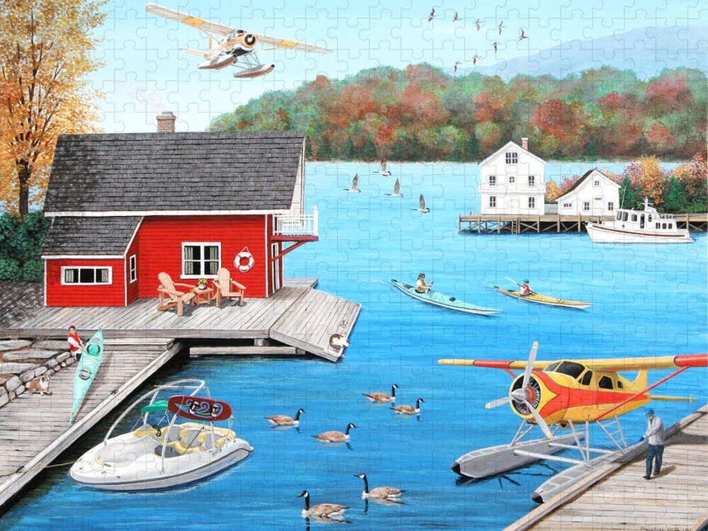 Naive Jigsaw Puzzle featuring the painting Galloping Goose Lake by Wilfrido Limvalencia