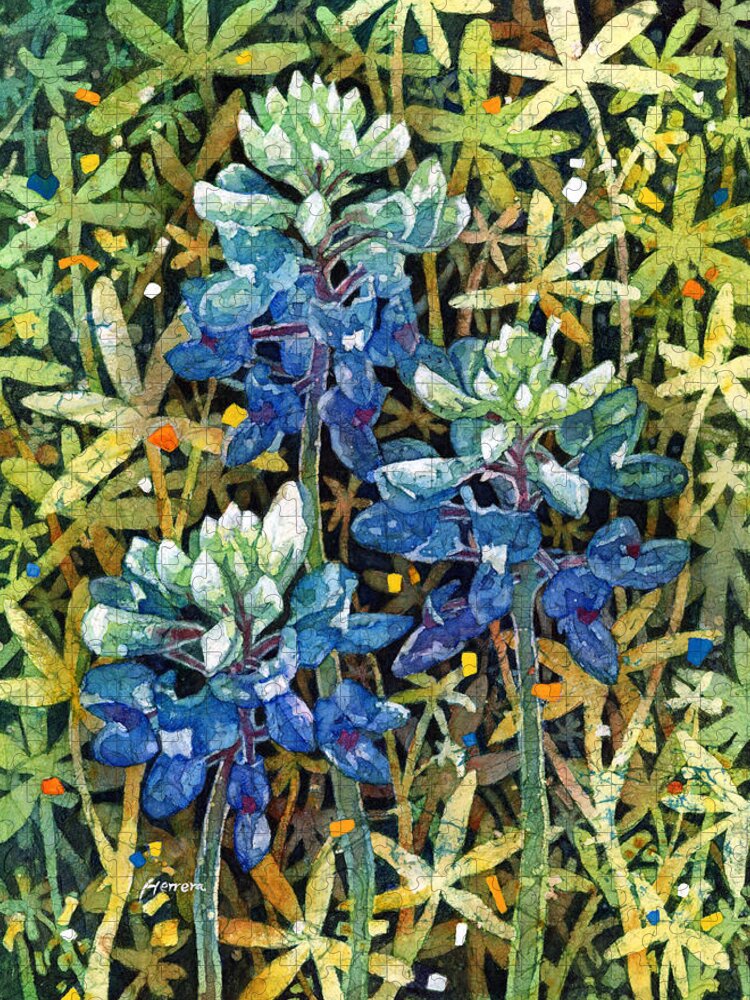 Bluebonnet Jigsaw Puzzle featuring the painting Garden Jewels II by Hailey E Herrera