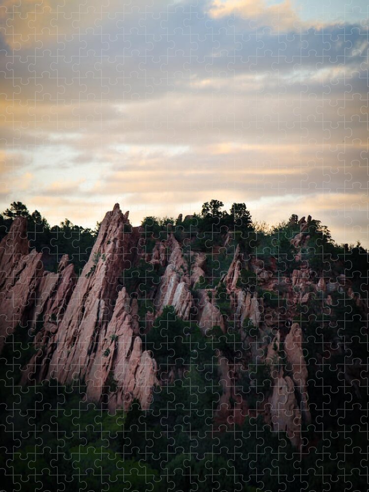 Rock Formation Jigsaw Puzzle featuring the photograph Gardens of the Gods at Sunset by Debbie Karnes