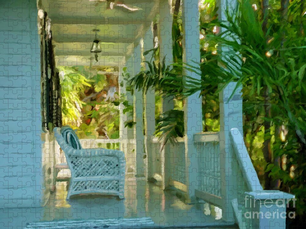 Gardens Porch Jigsaw Puzzle featuring the painting Gardens Porch in Key West by David Van Hulst