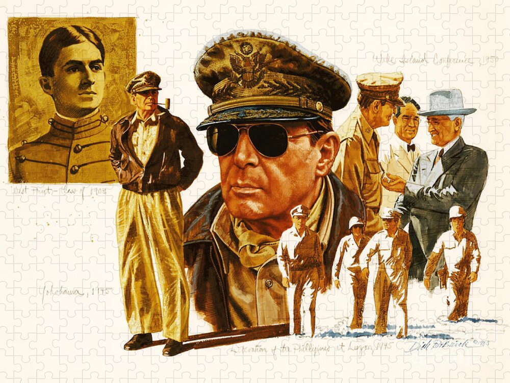 Portrait Jigsaw Puzzle featuring the painting General MacArthur by Dick Bobnick