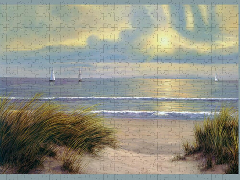 Beach Jigsaw Puzzle featuring the painting Gentle Breeze Trip Tych by Diane Romanello