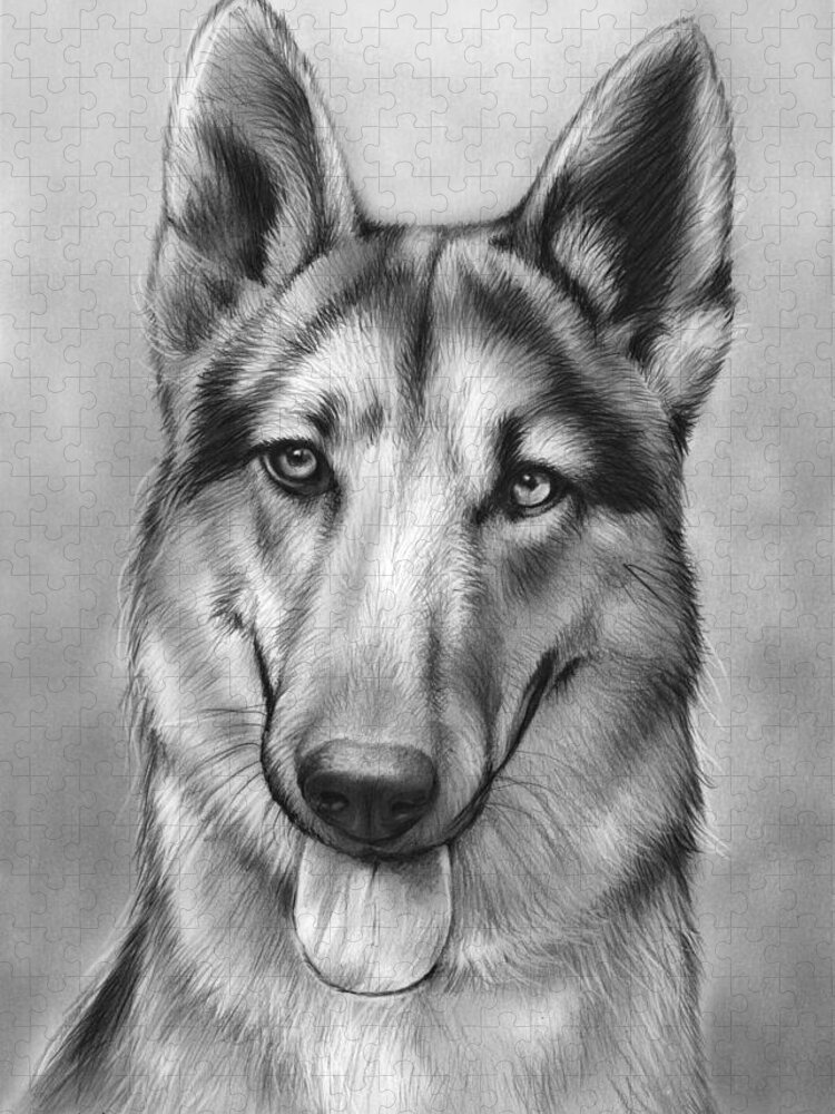 German Shepherd Jigsaw Puzzle featuring the drawing German Shepherd by Greg Joens