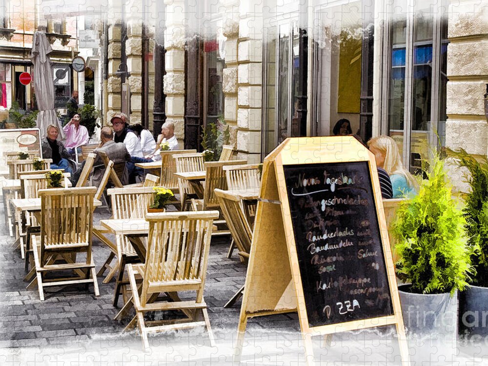 Germany Jigsaw Puzzle featuring the photograph German Sidewalk Cafe by Timothy Hacker