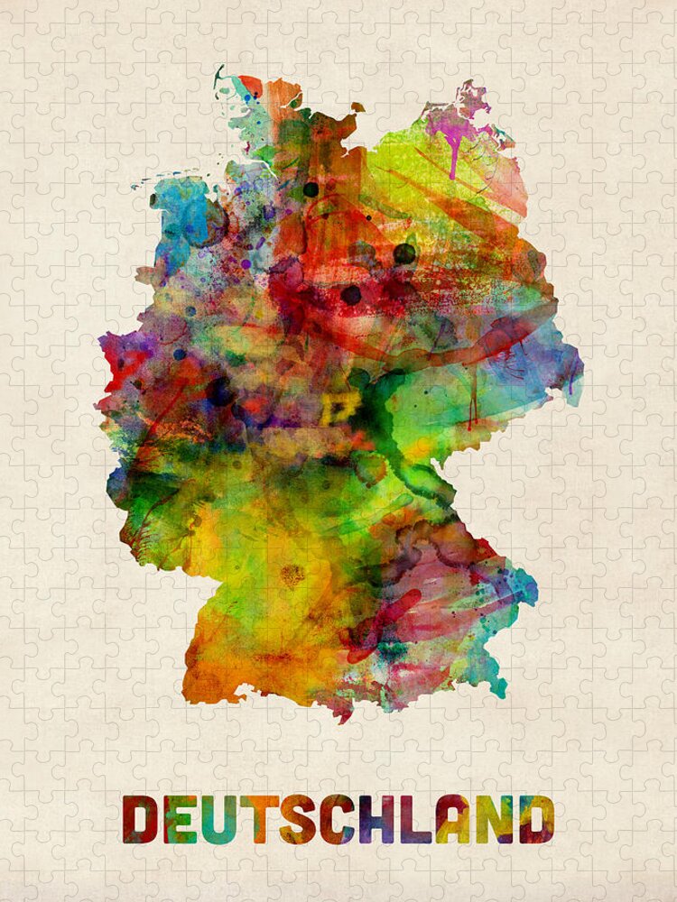 Map Art Jigsaw Puzzle featuring the digital art Germany Watercolor Map Deutschland by Michael Tompsett