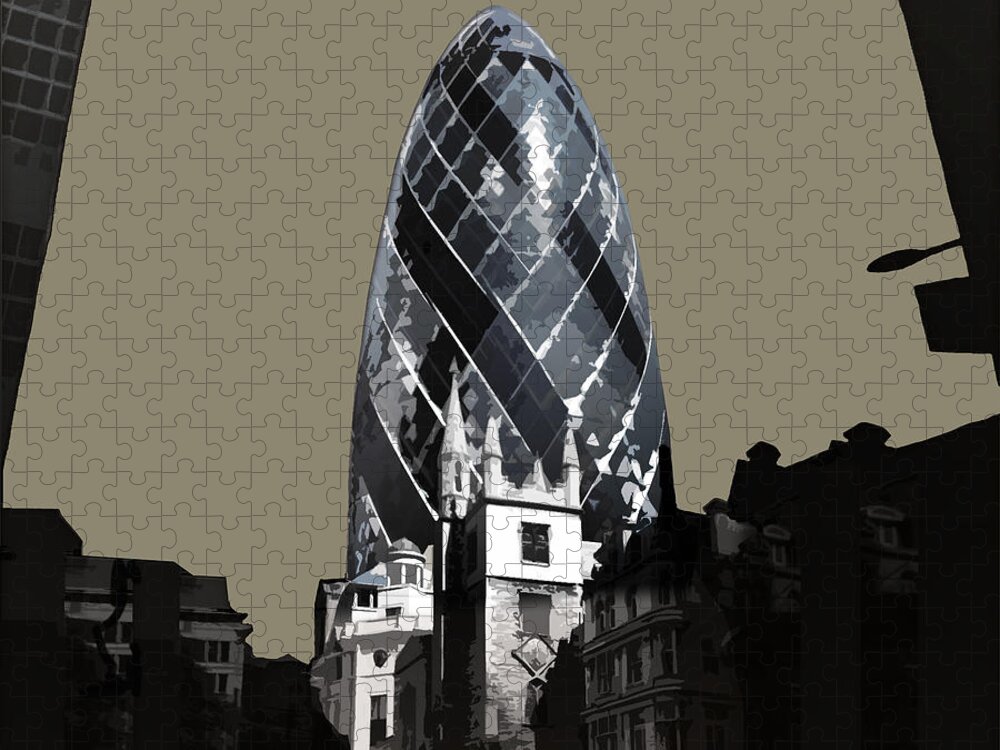 Gherkin Jigsaw Puzzle featuring the mixed media Gherkin - French GREY #2 by BFA Prints