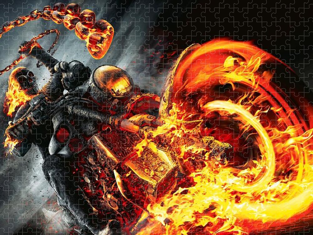 Ghost Rider Jigsaw Puzzle featuring the digital art Ghost Rider and Bike by Movie Poster Prints