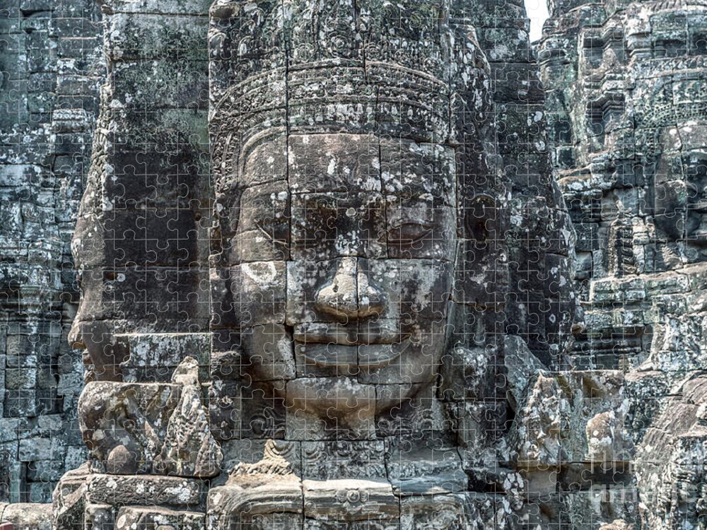 Buddha Jigsaw Puzzle featuring the photograph Giant Buddha face inside Bayon temple - Angkor Wat - Cambodia by Matteo Colombo