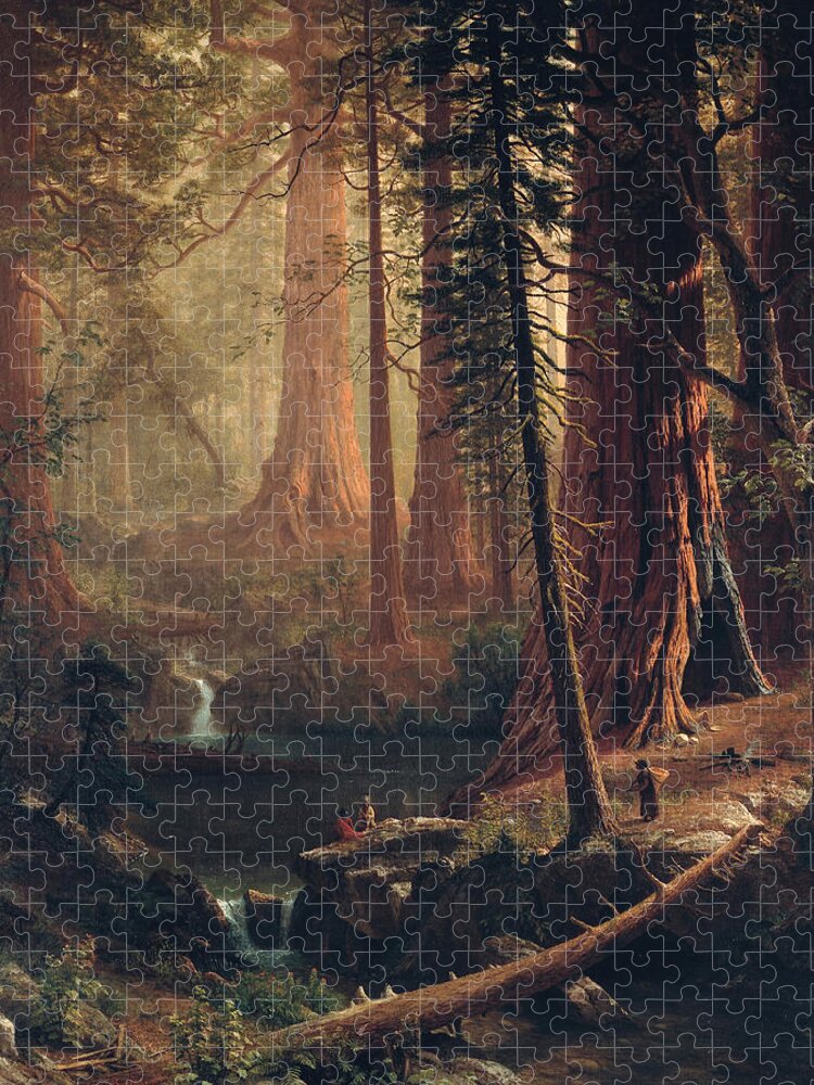  Albert Bierstadt Jigsaw Puzzle featuring the painting Giant Redwood Trees of California by Albert Bierstadt