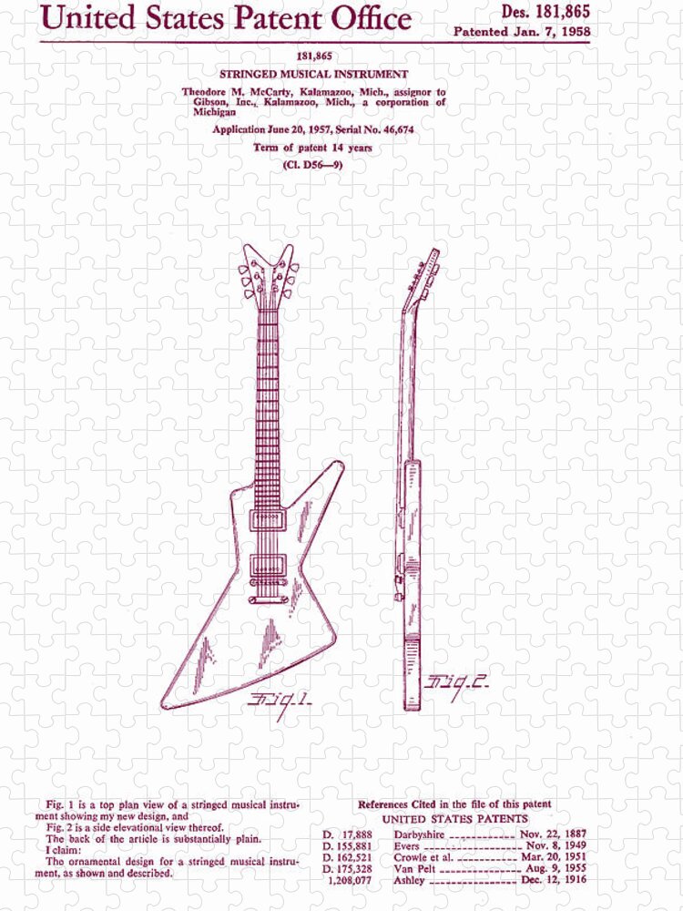 Music Jigsaw Puzzle featuring the digital art Gibson Explorer Guitar Patent by Georgia Clare