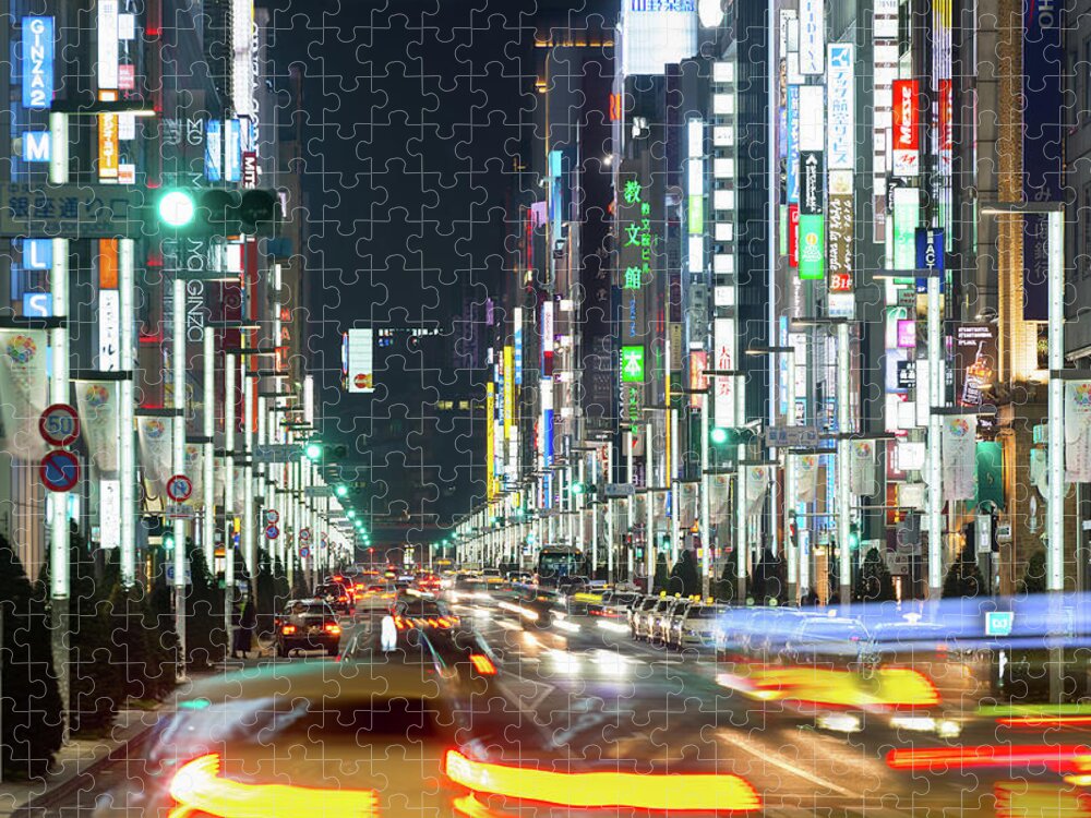 Downtown District Jigsaw Puzzle featuring the photograph Ginza At Night by Wilfred Y Wong