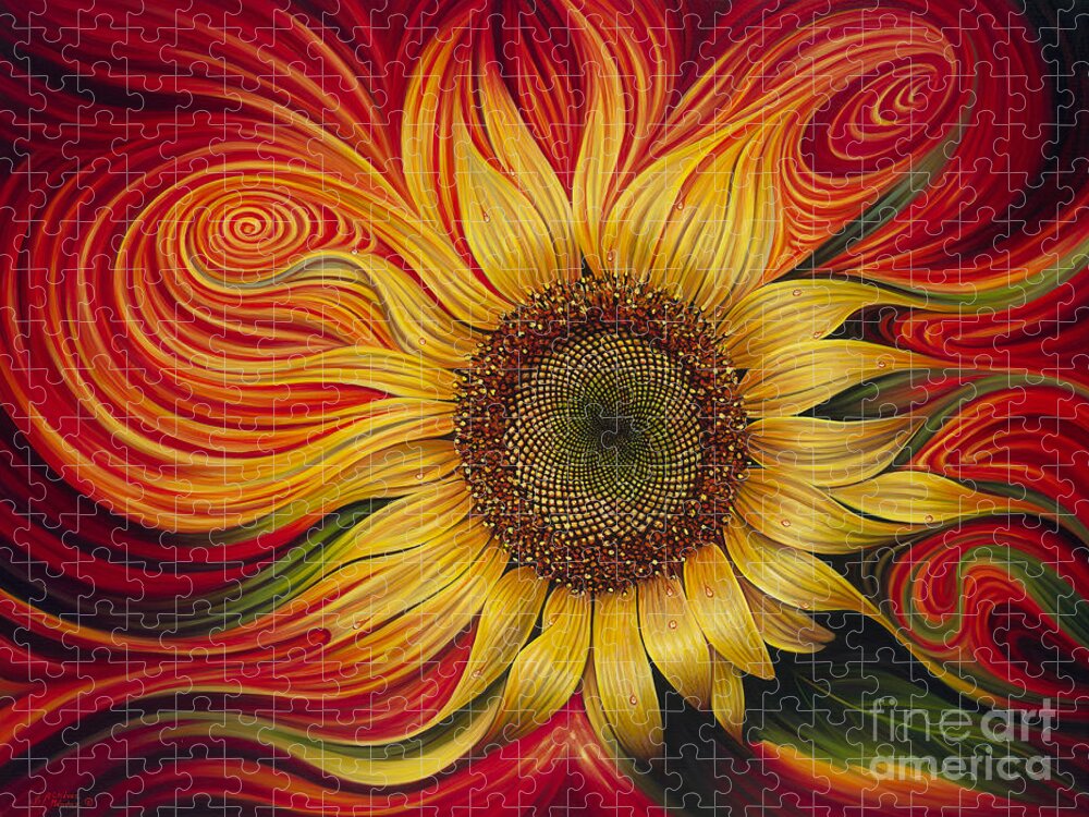 Sunflower Jigsaw Puzzle featuring the painting Girasol Dinamico by Ricardo Chavez-Mendez