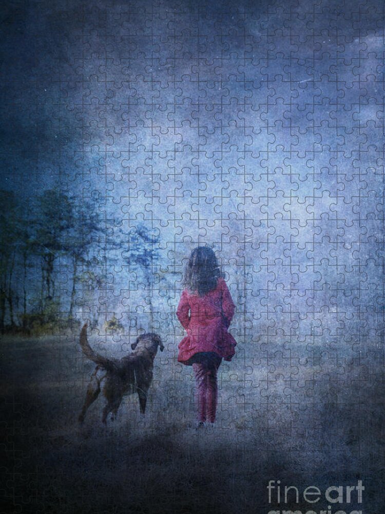 Animal Jigsaw Puzzle featuring the photograph Girl and Her Dog by Stephanie Frey