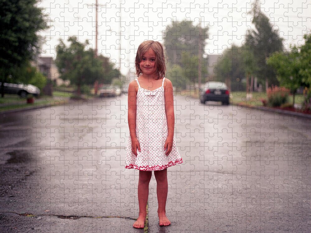 4-5 Years Jigsaw Puzzle featuring the photograph Girl In Rainy Street by By John Carleton