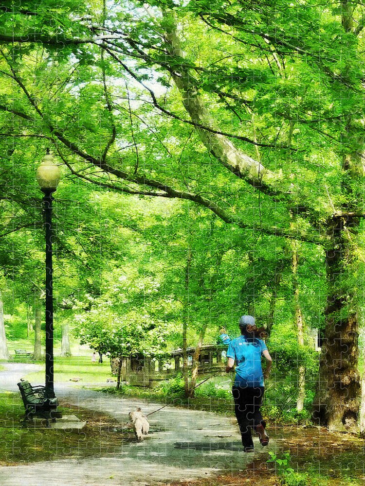Jogging Jigsaw Puzzle featuring the photograph Girl Jogging with Dog by Susan Savad