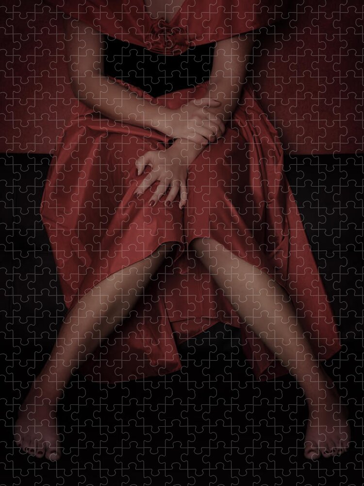 Girl Jigsaw Puzzle featuring the photograph Girl On Black Sofa by Joana Kruse