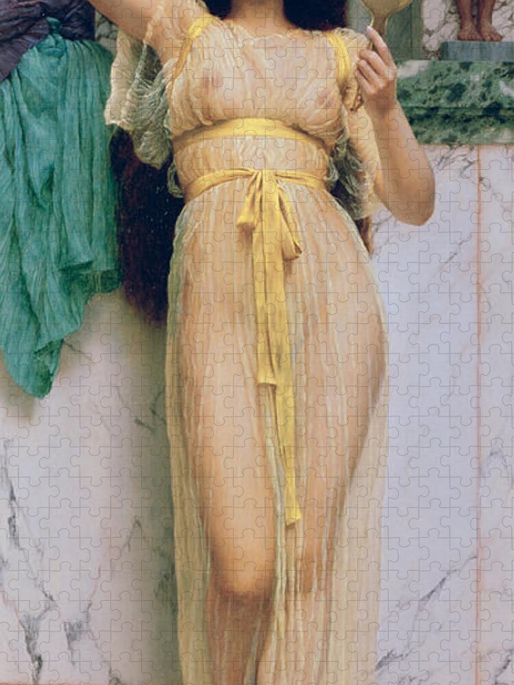Girl With A Mirror Jigsaw Puzzle featuring the painting Girl with a Mirror by John William Godward