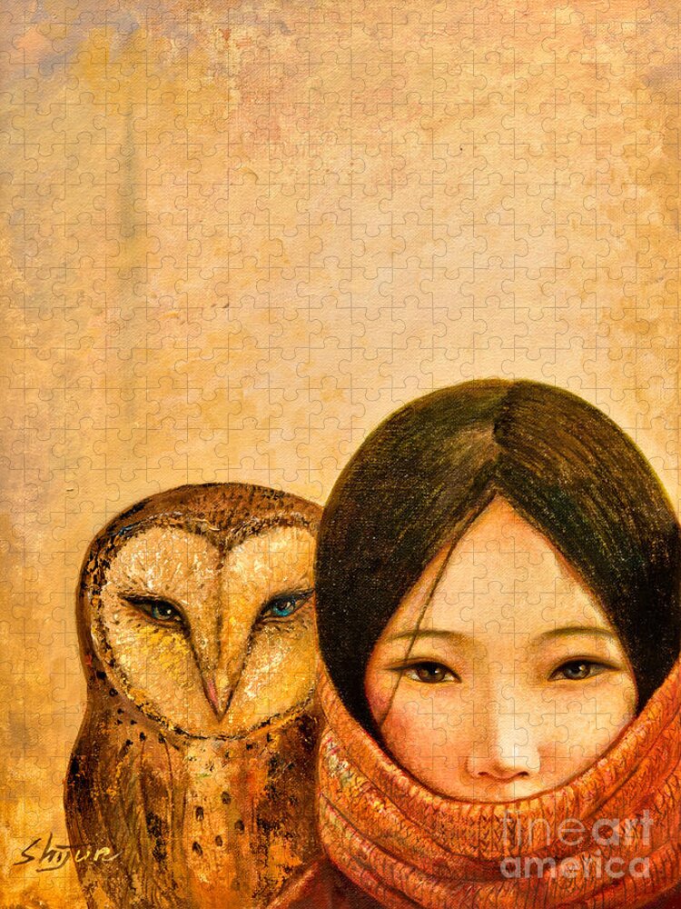 Shijun Jigsaw Puzzle featuring the painting Girl with Owl by Shijun Munns