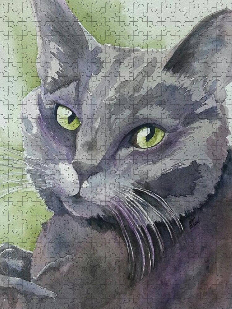 Grey Cat Jigsaw Puzzle featuring the painting Girlfriend by Michal Madison