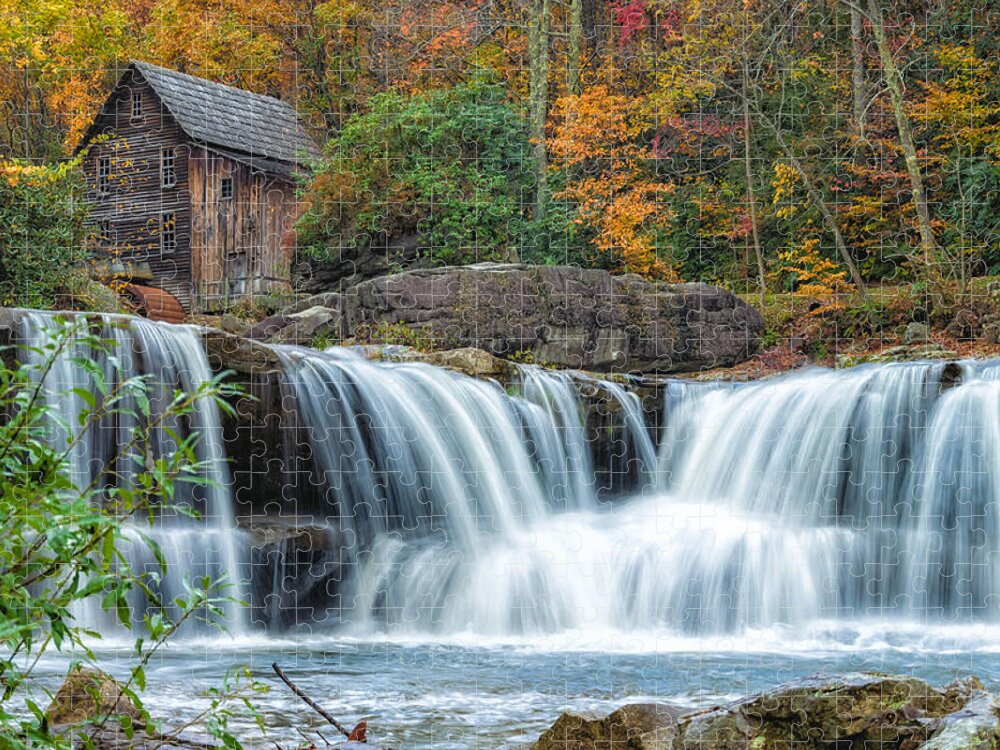 Babcock State Park Jigsaw Puzzle featuring the photograph Glade Creek Grist Mill and Waterfalls by Lori Coleman