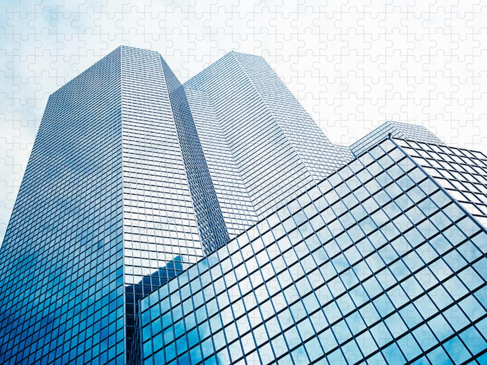 Corporate Business Jigsaw Puzzle featuring the photograph Glass And Steel Skyscraper On La by Franckreporter
