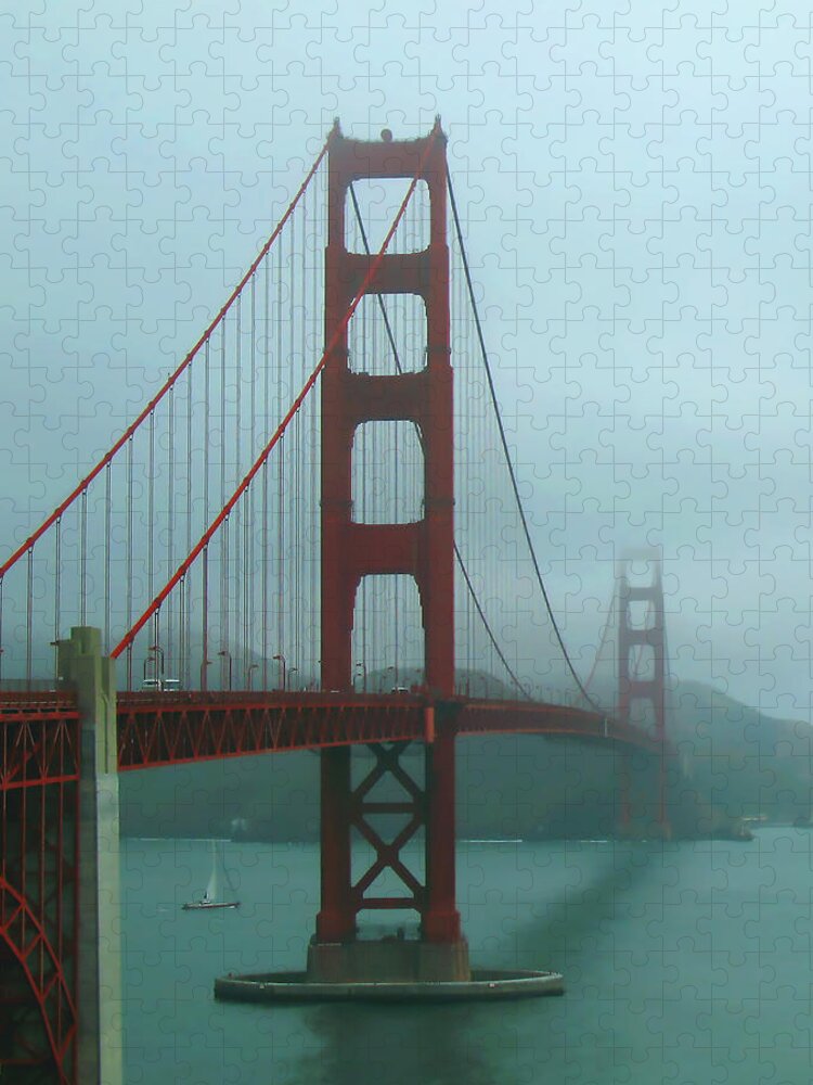 Golden Gate Bridge Jigsaw Puzzle featuring the photograph Golden Gate Bridge and Partial Arch in Color by Connie Fox