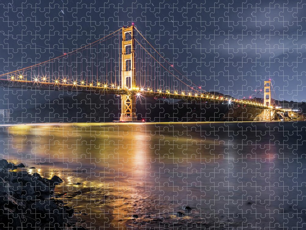 Scenics Jigsaw Puzzle featuring the photograph Golden Gate Bridge And Skyline Of San by Chinaface