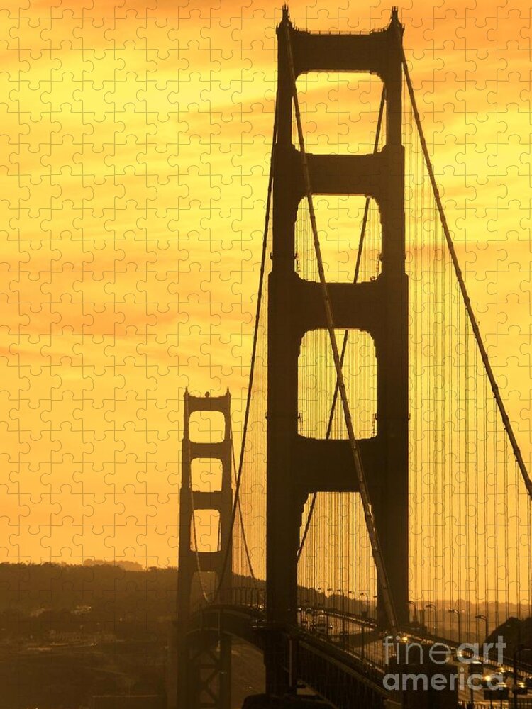 Golden Jigsaw Puzzle featuring the photograph Golden Gate Bridge by Clare Bevan