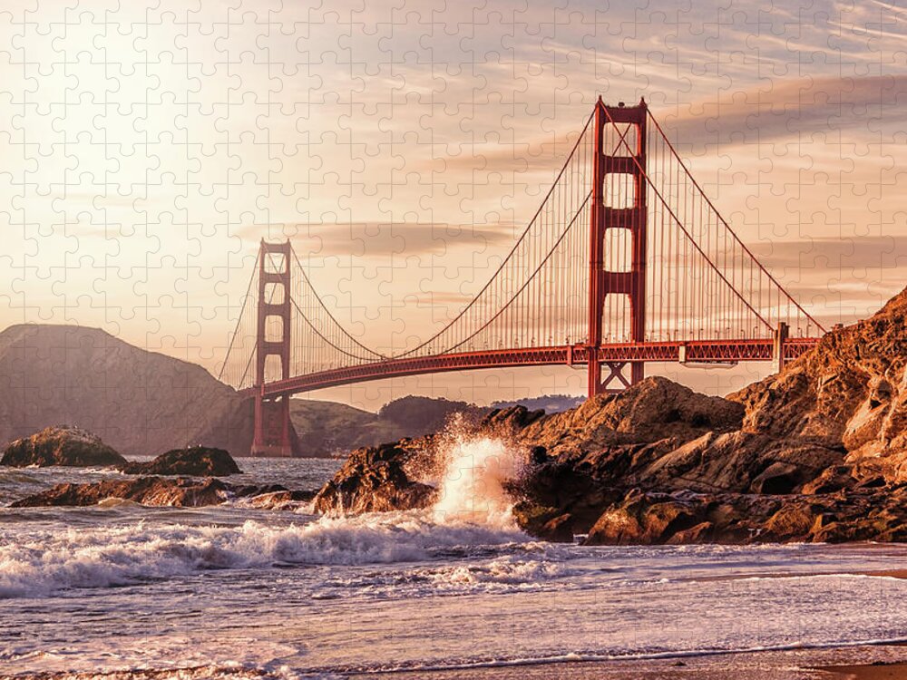 Water's Edge Jigsaw Puzzle featuring the photograph Golden Gate Bridge From Baker Beach by Karsten May