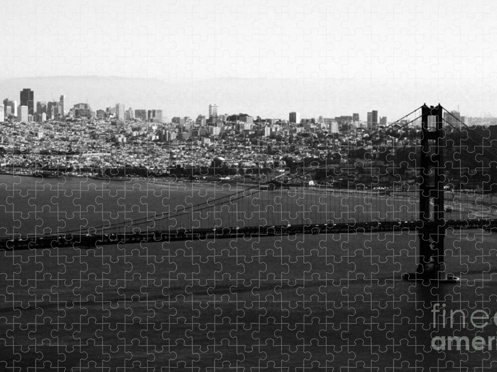 Golden Gate Bridge Jigsaw Puzzle featuring the photograph Golden Gate Bridge in Black and White by Linda Woods