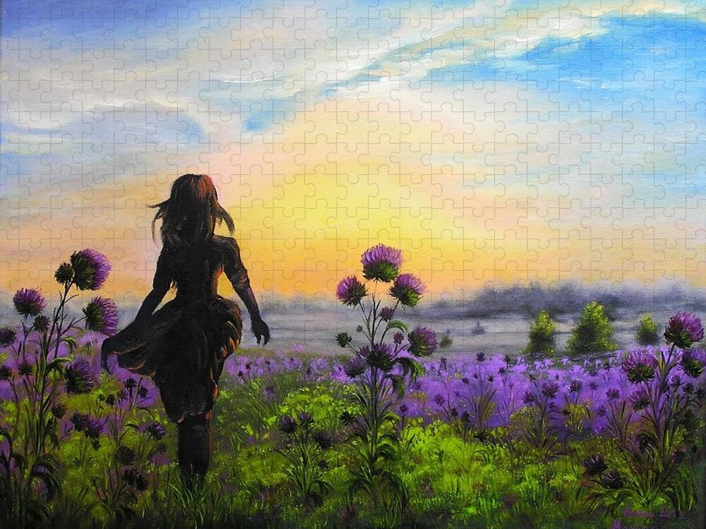 Landscapes Jigsaw Puzzle featuring the painting Golden surrender by Vesna Martinjak