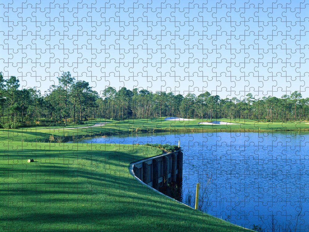 Photography Jigsaw Puzzle featuring the photograph Golf Course At The Lakeside, Regatta by Panoramic Images